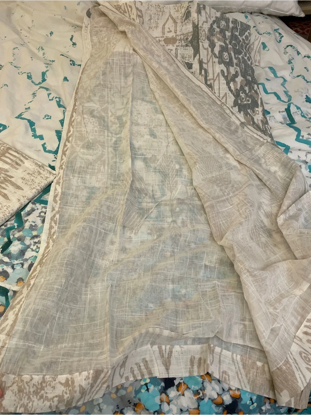 New West Elm Sheer light blue Medallion Curtain - Set of 2